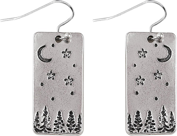 Gray Teardrop Flower Boho Dangle Earrings
