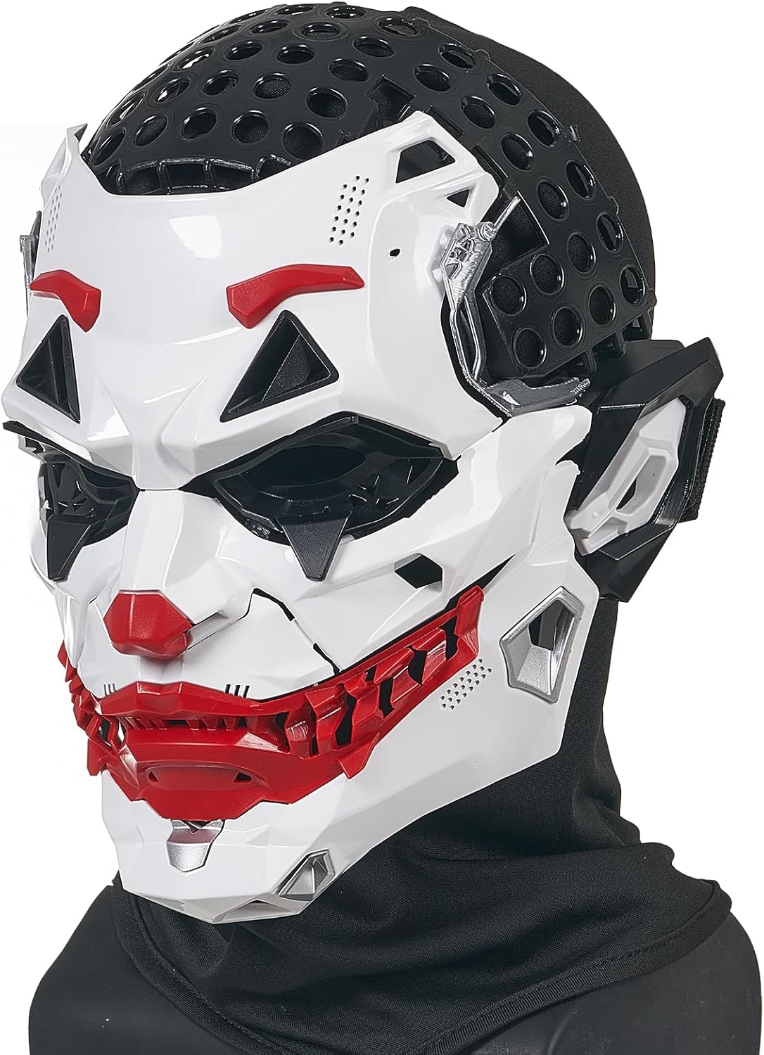 IUUBVV Futuristic Clown Mask, White and Red, Cosplay Costume Accessory