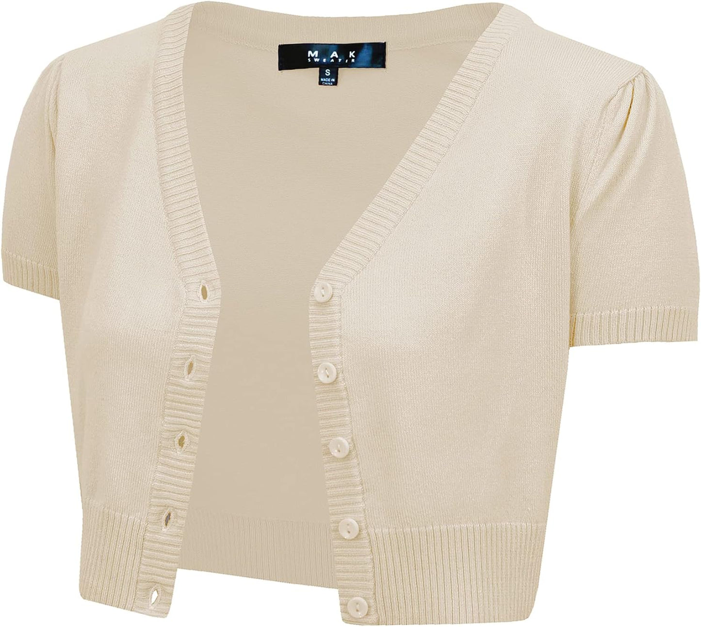 YEMAK Women's Cropped Bolero Cardigan – Short Sleeve V-Neck Basic Classic Casual Button Down Knit Soft Sweater Knitted Top