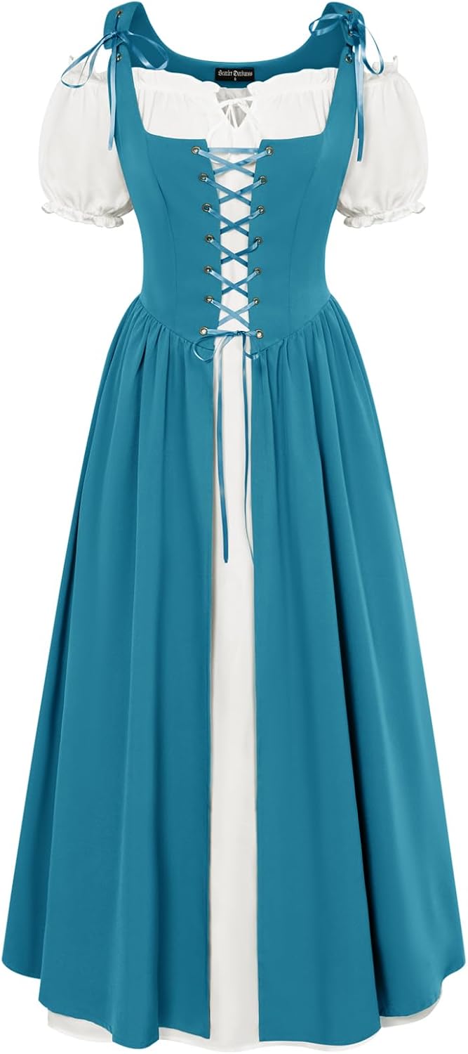 Scarlet Darkness Renaissance Costume Women Halloween Medieval Pirate Dress
