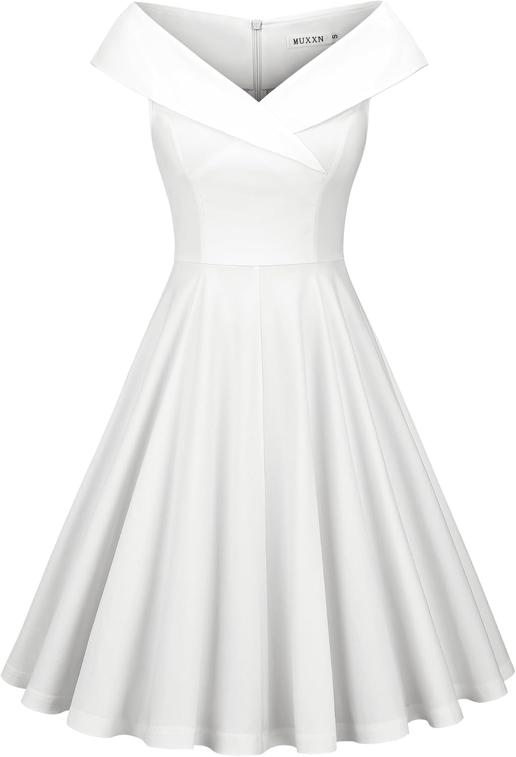 MUXXN Women's 1950s Retro Vintage Sleeveless V Neck Midi Cocktail Swing Dress