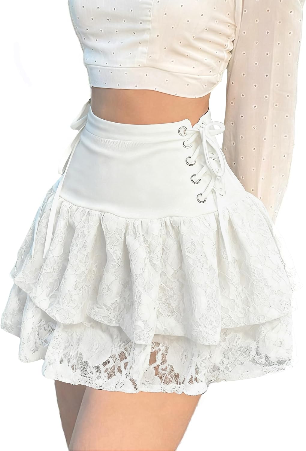 Womens Gothic Skirt Layered Ruffles Mini Emo Y2k Skirt Set