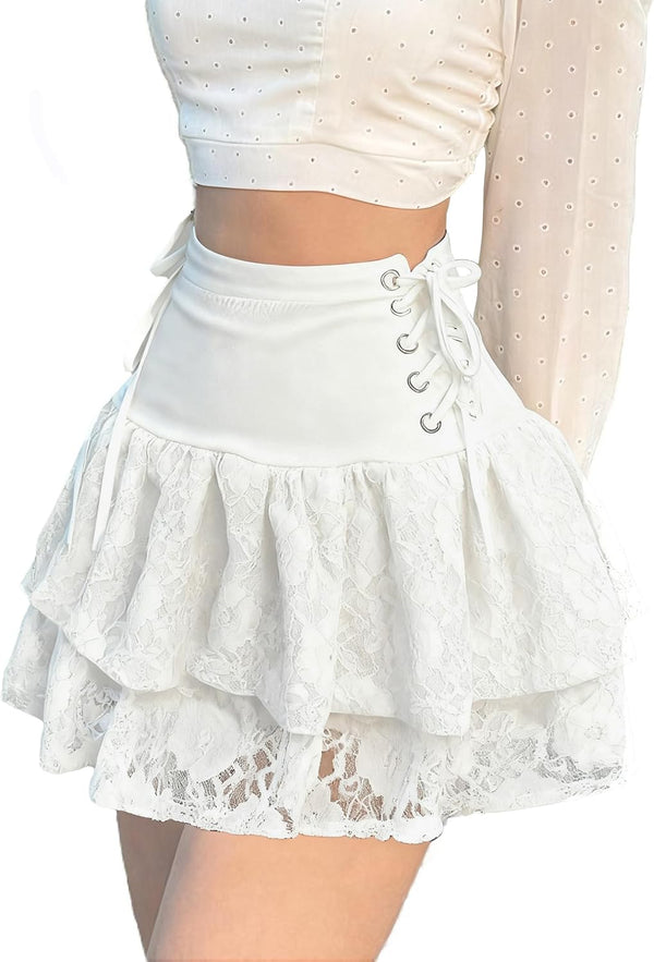 Womens Gothic Skirt Layered Ruffles Mini Emo Y2k Skirt Set