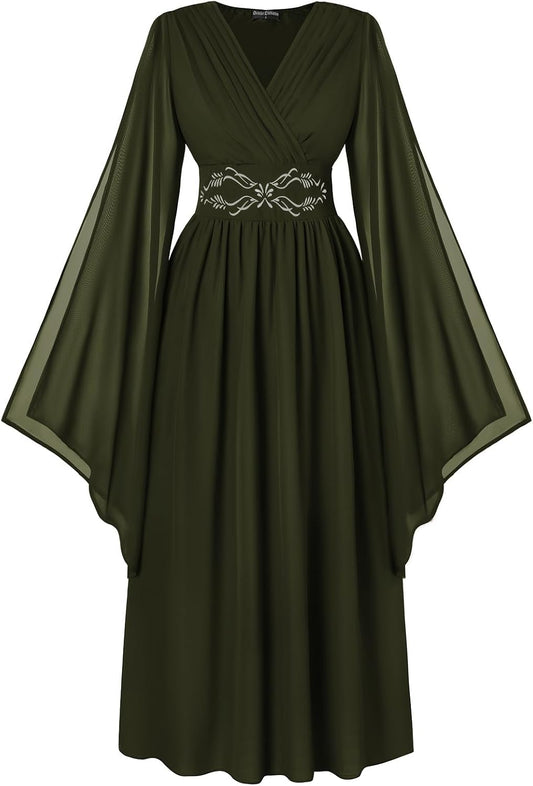 Scarlet Darkness Women's Renaissance Costume V Neck Medieval Fairy Dresses