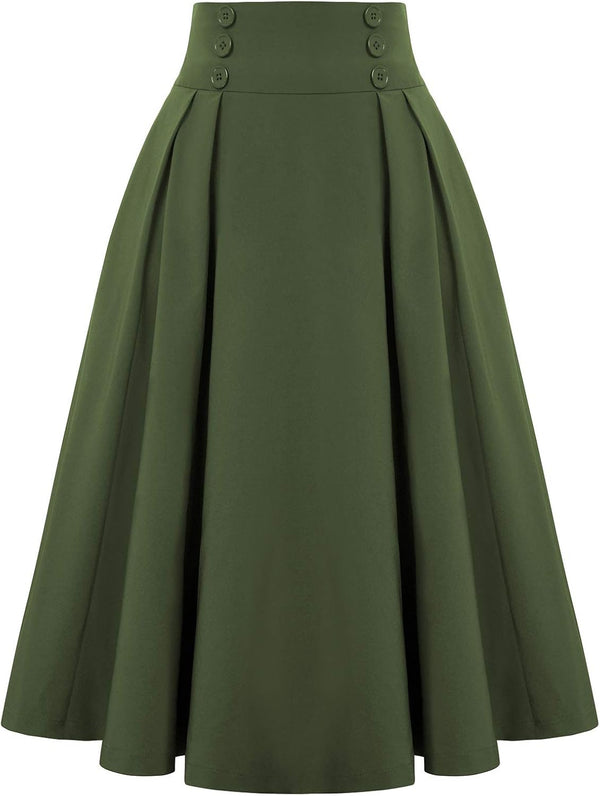 Belle Poque Women's Midi Pleated A-Line Skirts Pockets