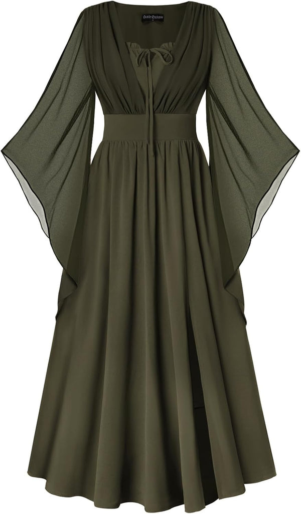 Scarlet Darkness Renaissance Costume Women Pirate Medieval Maxi Dress