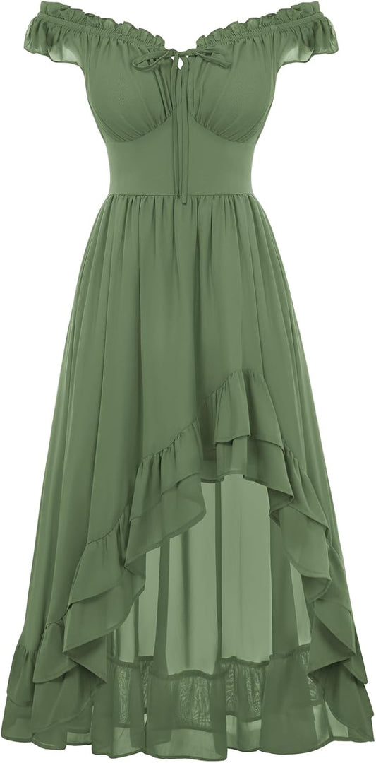 Scarlet Darkness Renaissance Corset Dress Off Shoulder Chiffon Sundress