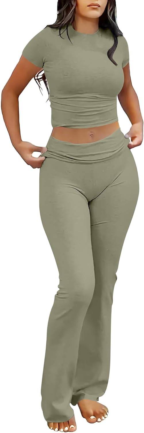 Lounge Sets For Women 2 Piece Foldover Yoga Flare Leggings