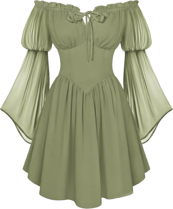 Scarlet Darkness Women's Renaissance Faire Fairy Witchy Dress with Pockets
