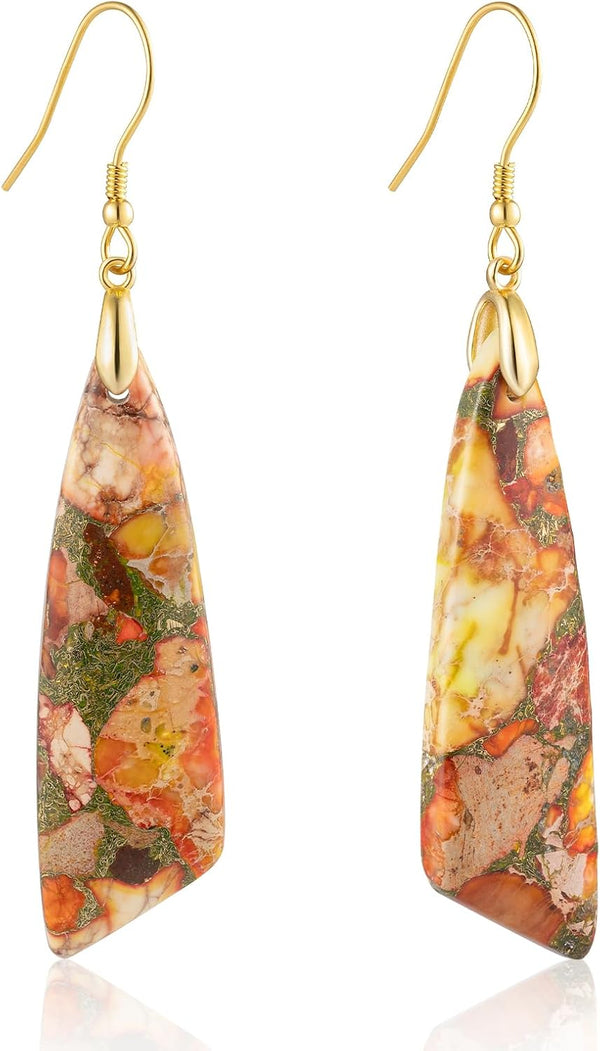 Jasper Stone Fishhook Drop Earrings