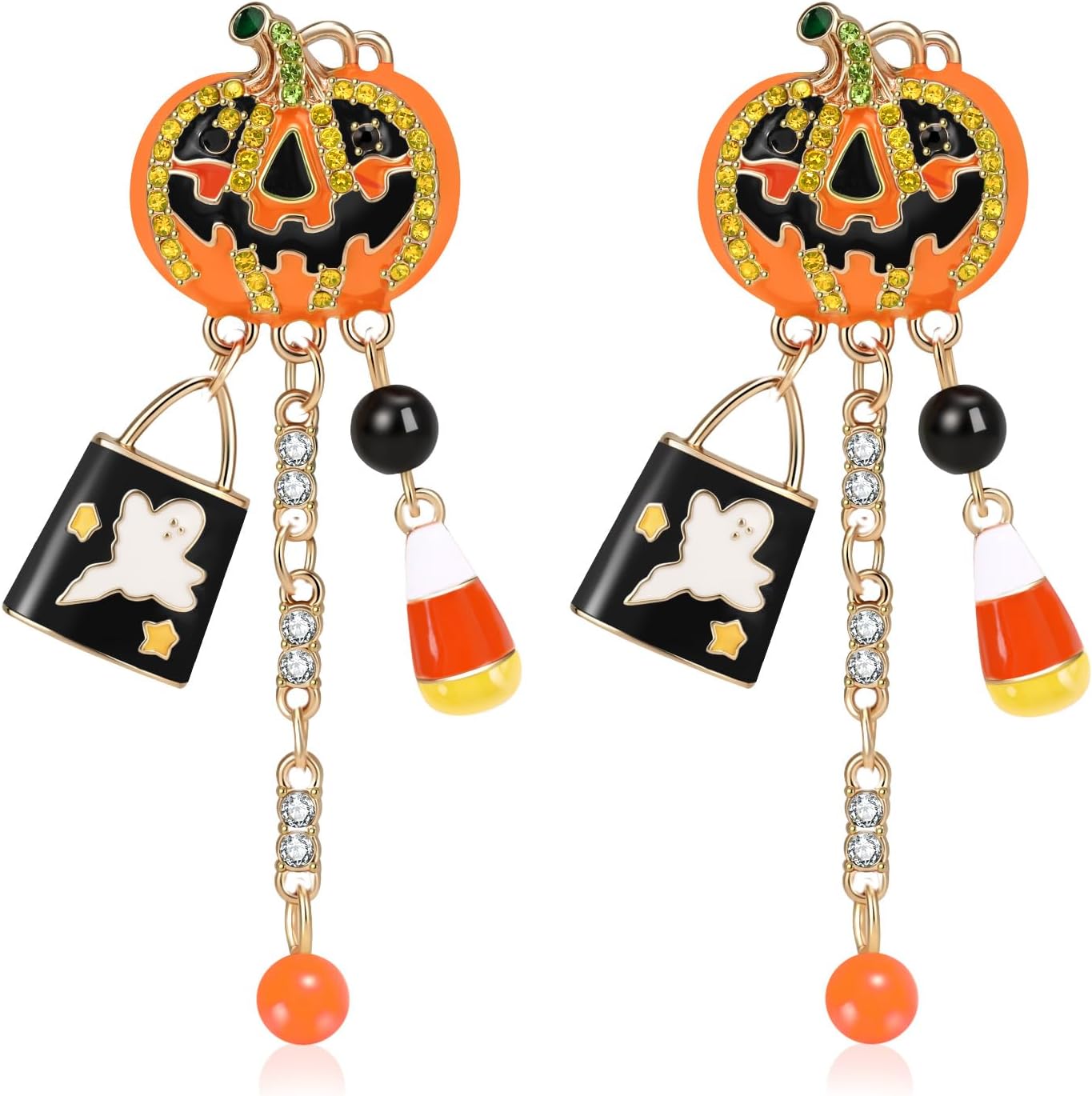 Halloween Earrings for Women Sparkly Rhinestone Pumpkin Dangle Earrings Jewelry Accessories for Halloween Costume Party Secondary image