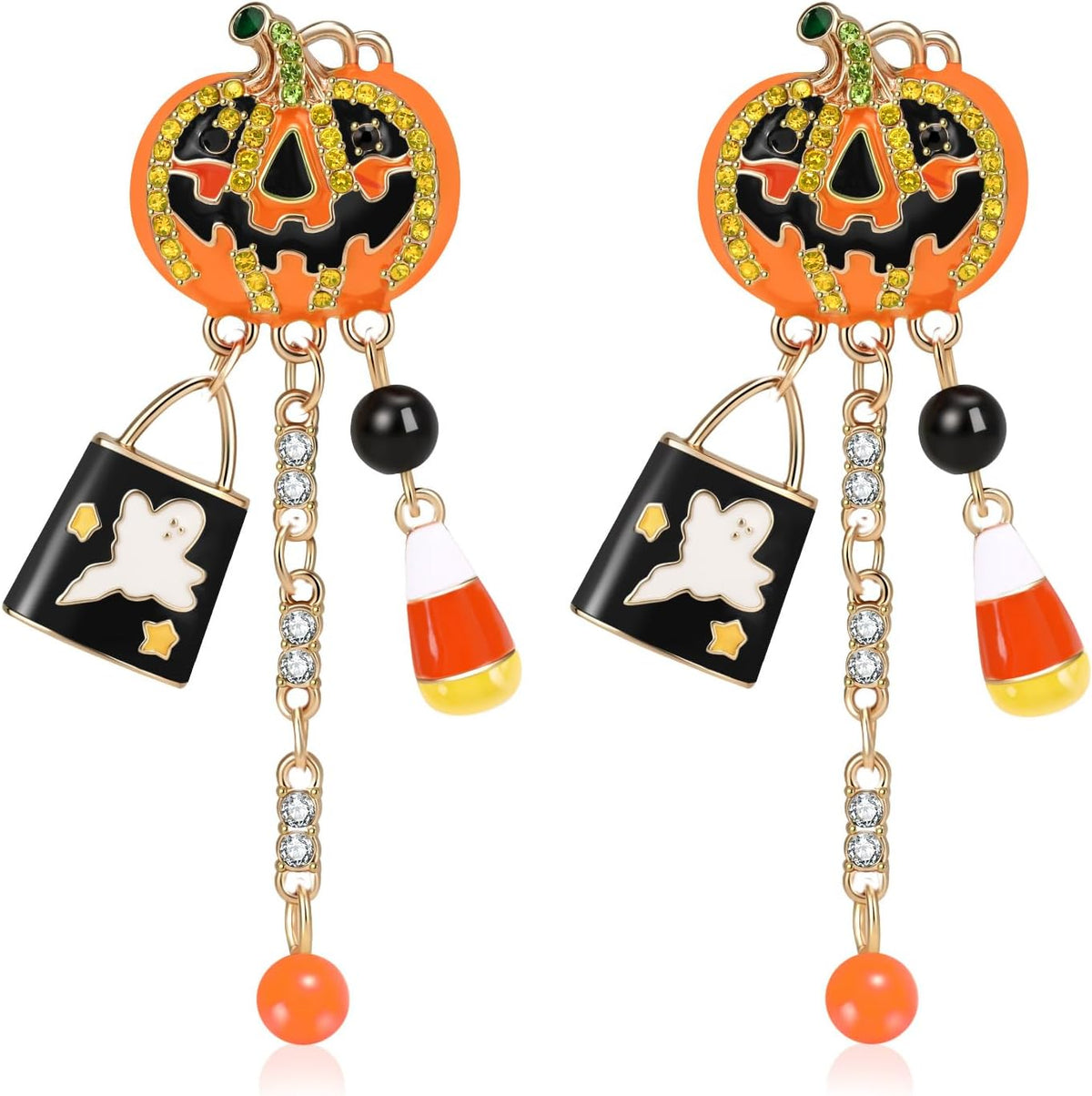 Halloween Earrings for Women Sparkly Rhinestone Pumpkin Dangle Earrings Jewelry Accessories for Halloween Costume Party