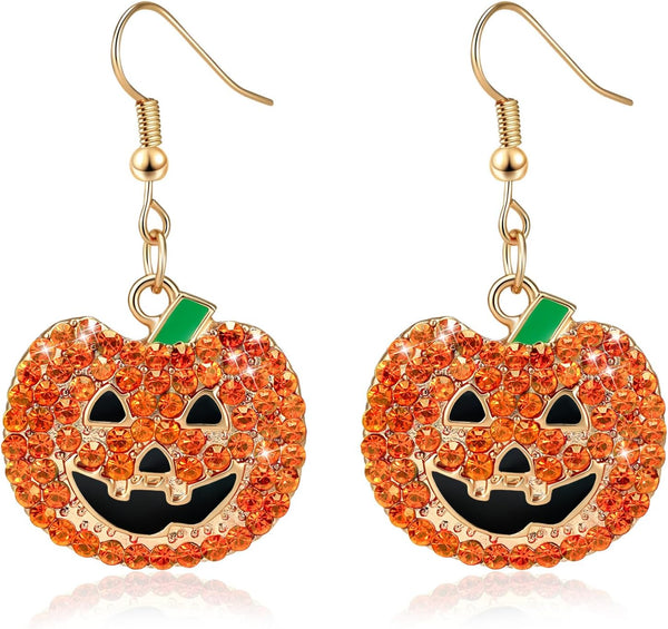 Halloween Earrings for Women Sparkly Rhinestone Pumpkin Dangle Earrings Jewelry Accessories for Halloween Costume Party