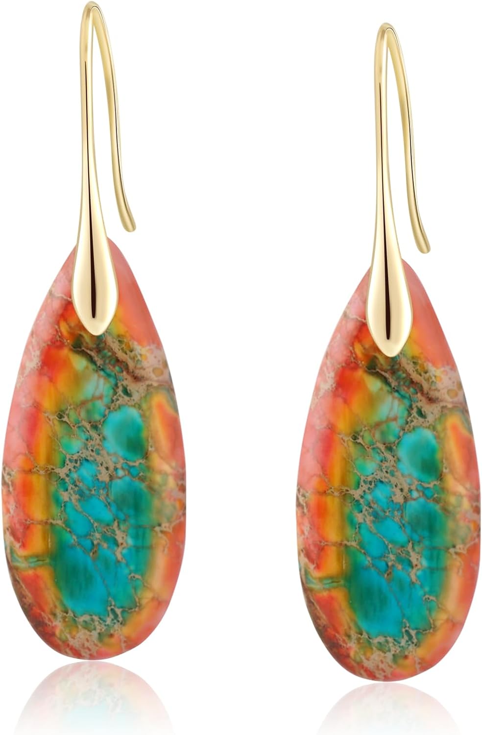 Natural Healing Stone Fishhoop Dangle Drop Earrings Statement Gold silver earrings