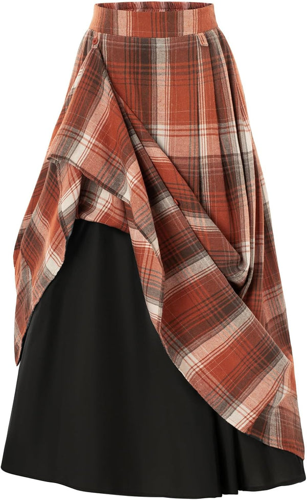 Scarlet Darkness Plaid Skirts for Women High Waist Layered Long Skirt