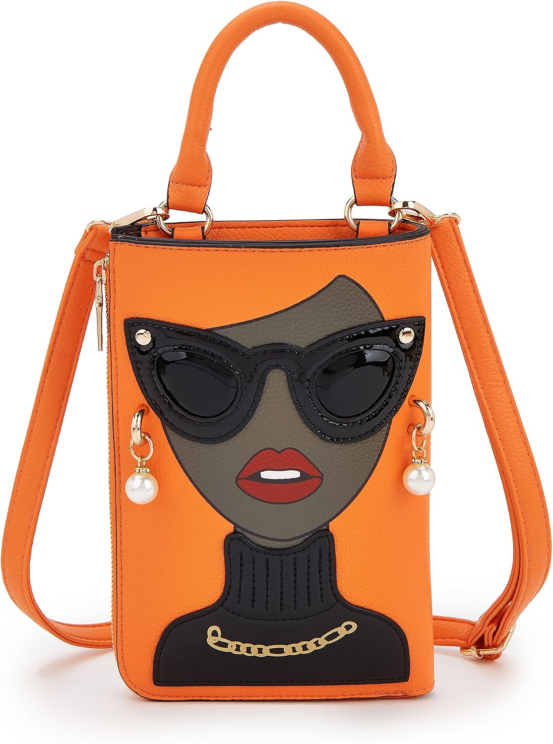 Women Novelty Lady Face Shoulder Bags Funky PU Leather Top Handle Satchel Handbags Clutch Purse for Women