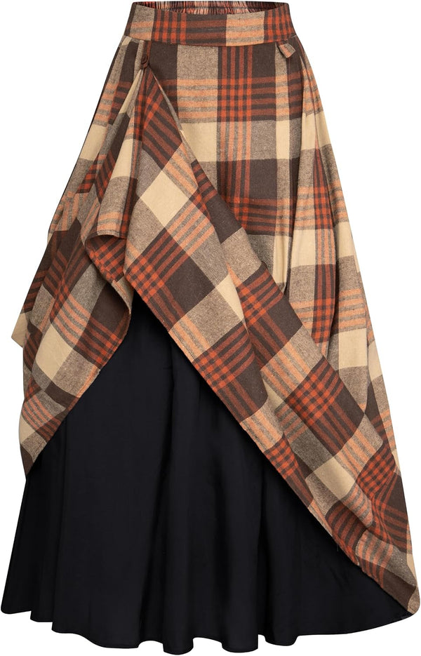 Scarlet Darkness Plaid Skirts for Women High Waist Layered Long Skirt