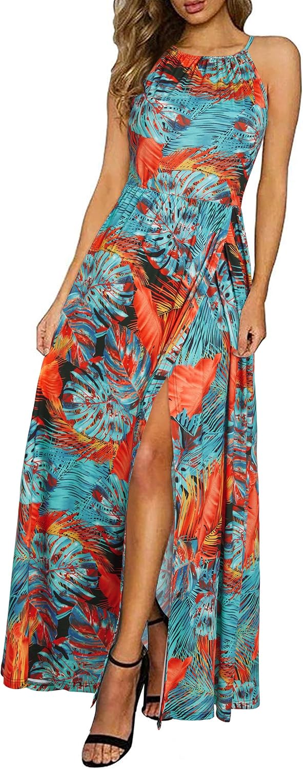 KILIG Women's Summer Floral Beach Flowy Split Maxi Long Dresses