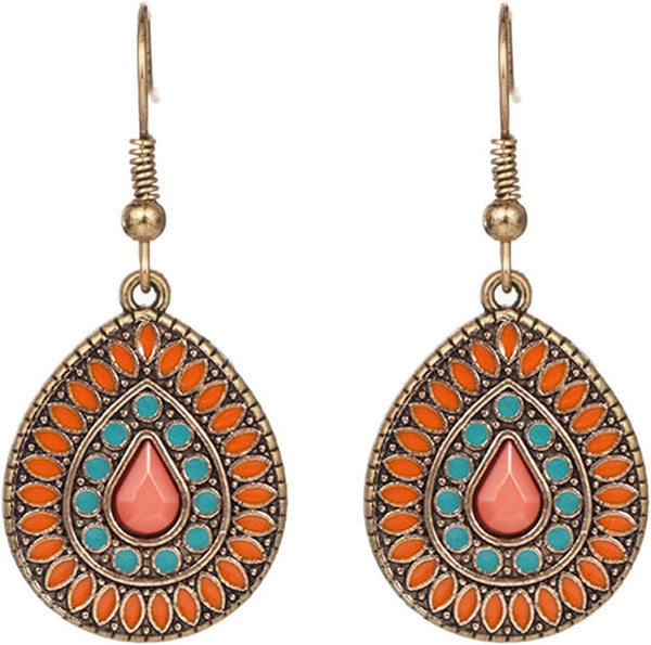 Handmade Boho Enamel Teardrop Dangle Earrings