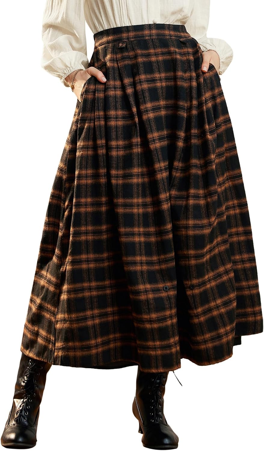 Scarlet Darkness Plaid Skirts for Women High Waist Layered Long Skirt