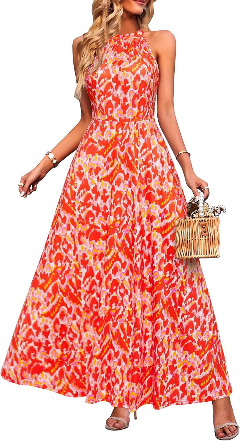 STYLEWORD Women's Summer Floral Halter Maxi Dress Vacation Semi Formal 2026