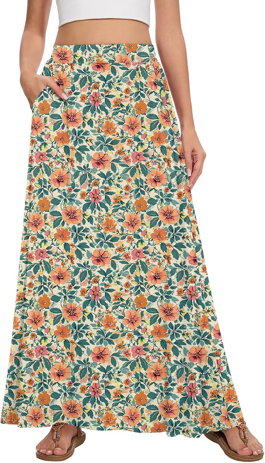 Womens Maxi Skirt Long Flowy Summer A-Line High Waist Skirts