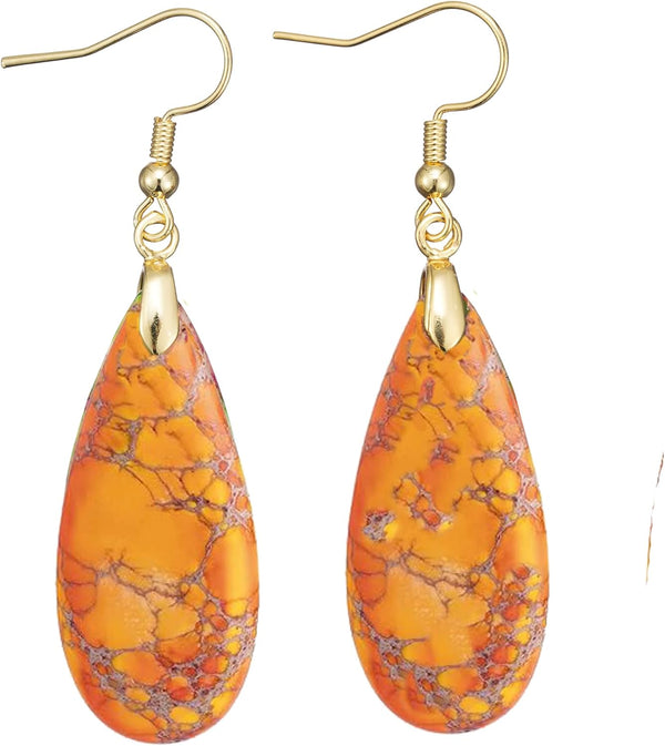 Natural Stone Long Drop Boho Earrings