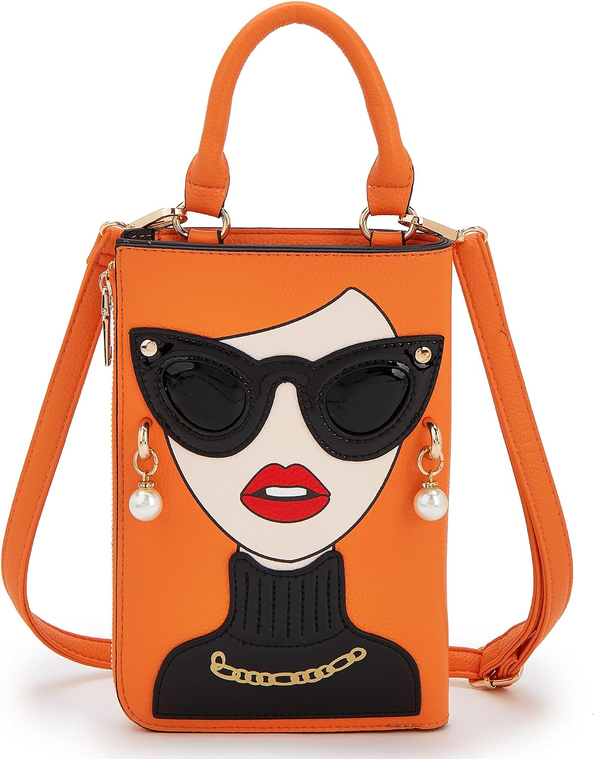 Women Novelty Lady Face Shoulder Bags Funky PU Leather Top Handle Satchel Handbags Clutch Purse for Women
