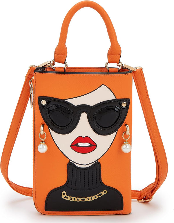 Women Novelty Lady Face Shoulder Bags Funky PU Leather Top Handle Satchel Handbags Clutch Purse for Women