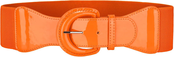 JASGOOD Women Wide Elastic Belts Vintage Chunky Buckle Patent Leather Belt