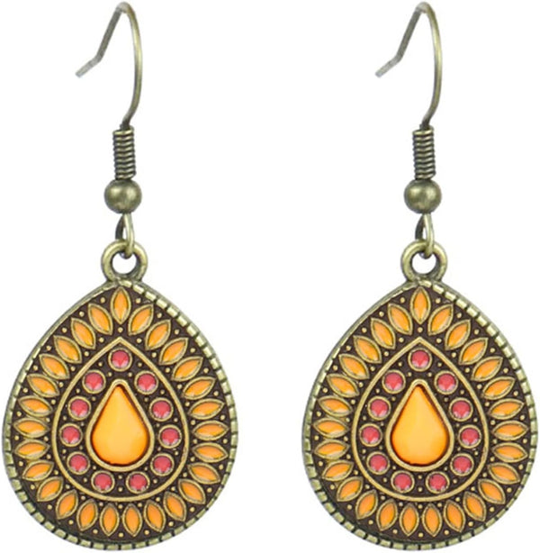 Handmade Boho Enamel Teardrop Dangle Earrings