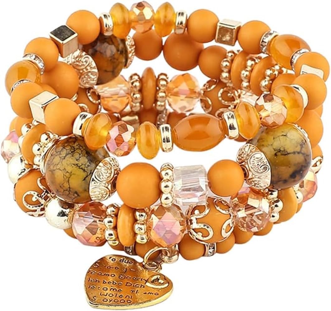 Women Beaded Bracelet Set | Colorful Boho Stackable Trendy Design with Crystal Accents Multilayer Bangle Bracelet | Fashion Stretch Braclets Jewelry for Women
