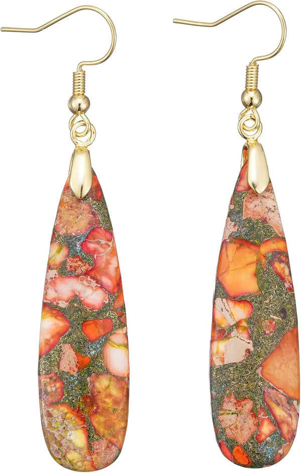 Natural Stone Long Drop Boho Earrings