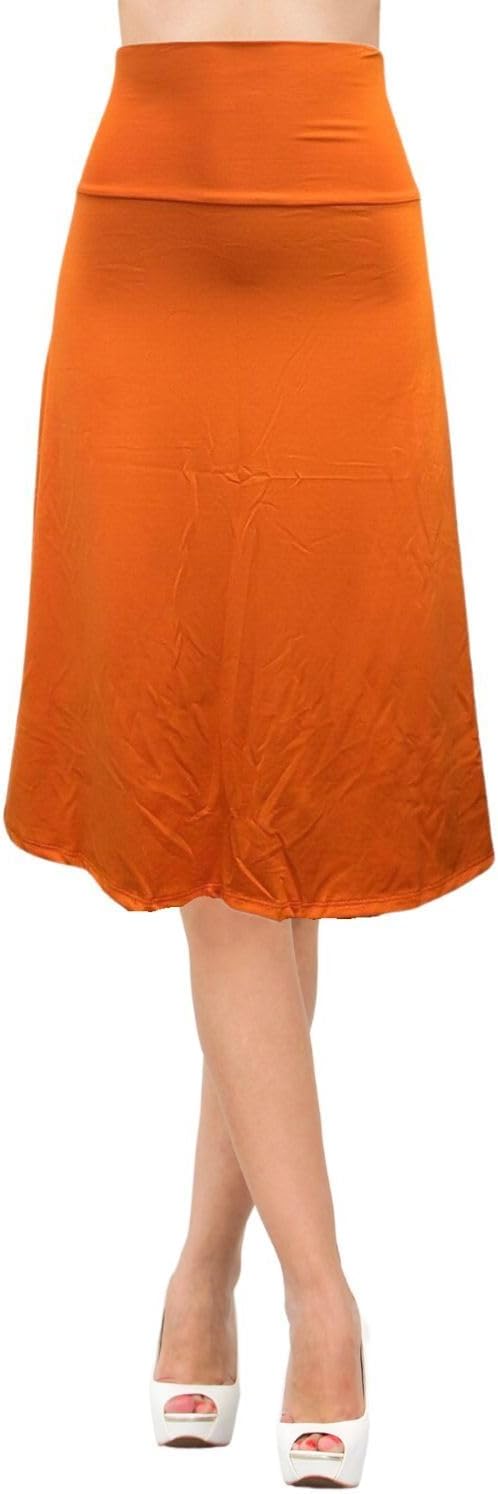 Women's A-Line Foldover Lightweight Flare Midi Pull On Closure Skirt