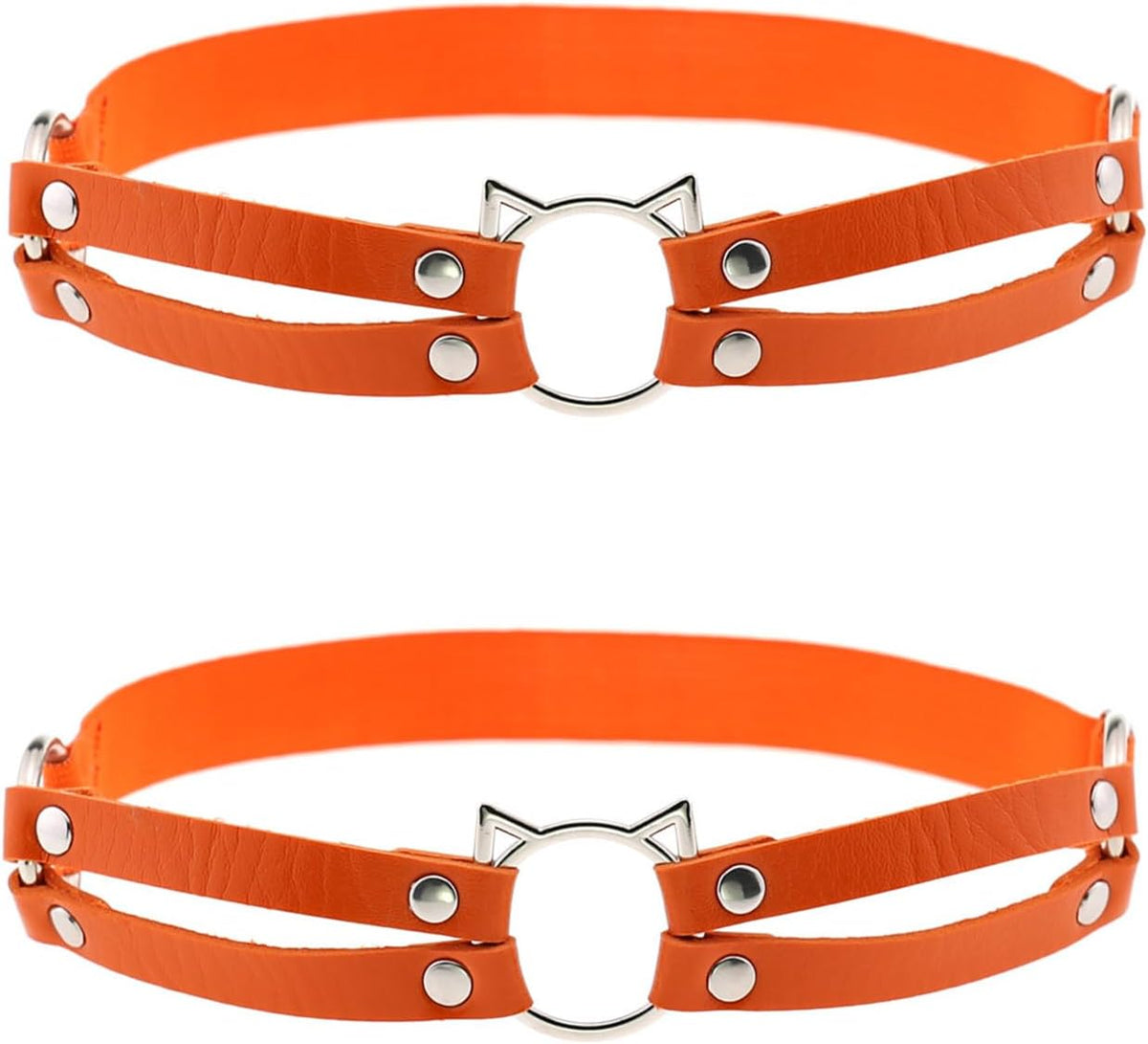 2pcs Adjustable Faux Leather Leg Garter, Elastic Punk Thigh Straps for Ladies