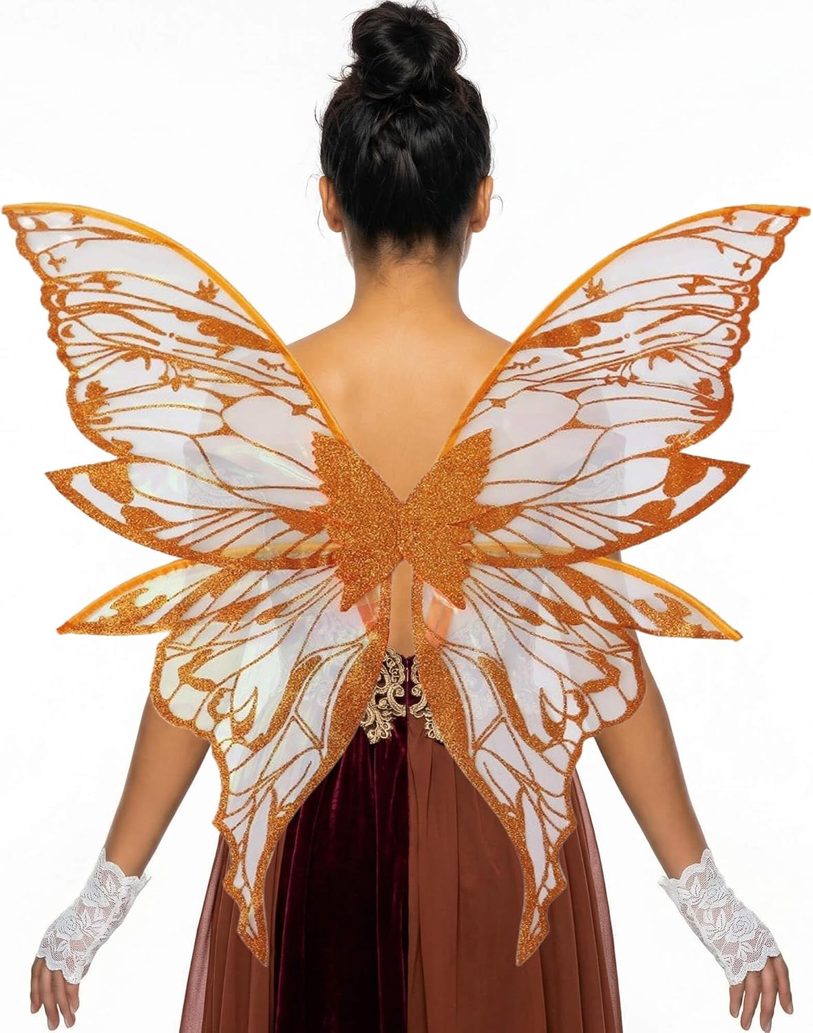 YKW Fairy Wings for Adult Women,31.5"x29" Butterfly Cosplay Wings with Lace Gloves,Organza Costume Wings for Halloween Party