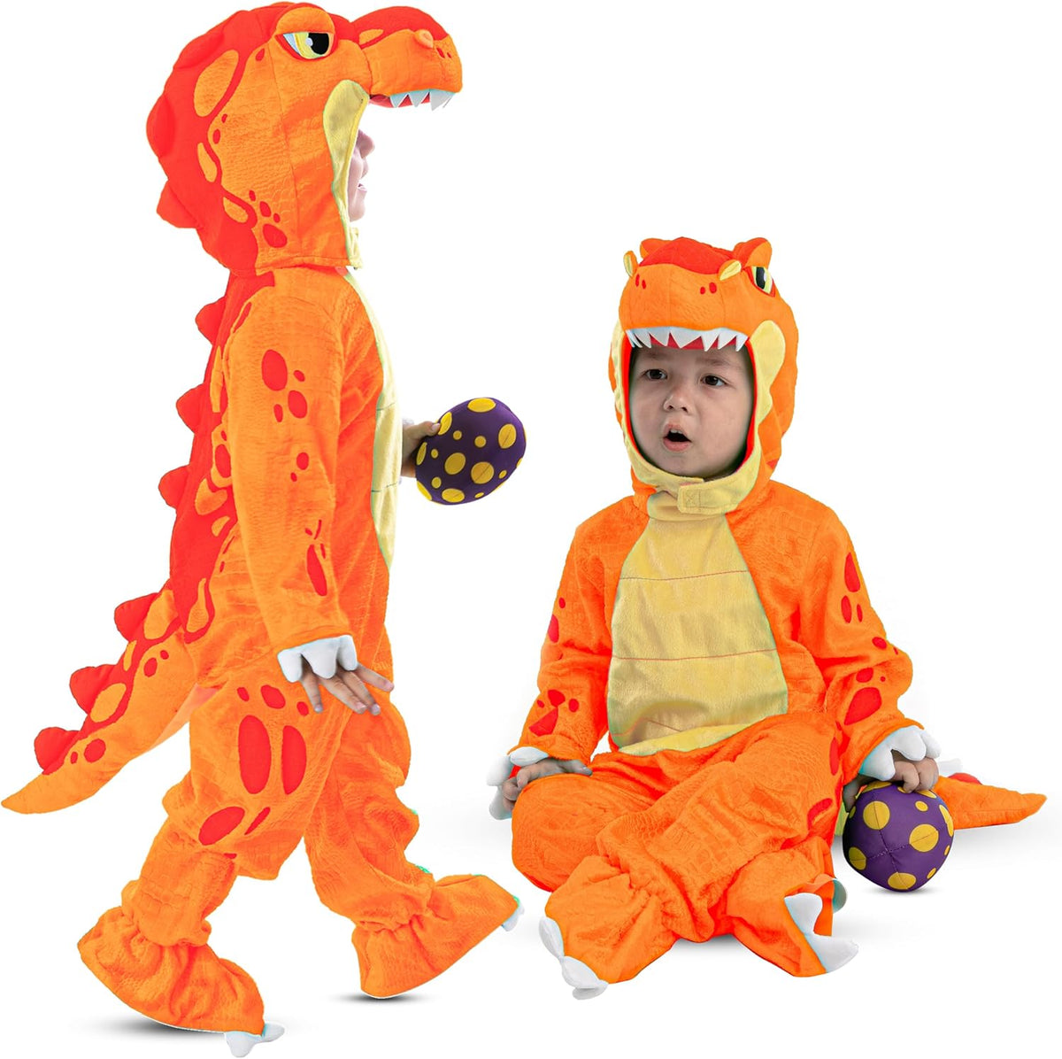 Spooktacular Creations Halloween Dinosaur Costume Kids, T.rex Costume Outfit with Egg for Toddler Child Dress Up Party