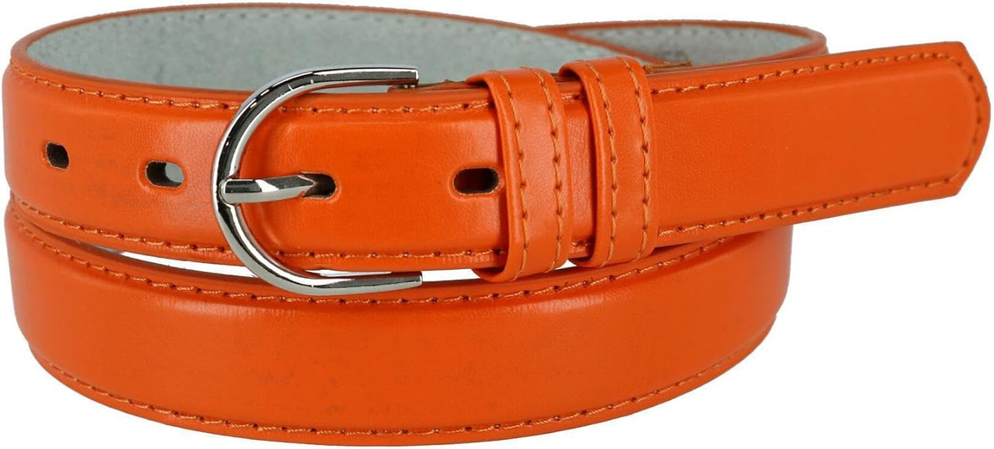 Ctm Women's Leather Dress Belt 1 1/8 Inch Silver Buckle