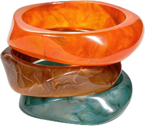 Chunky Resin Acrylic Bangle Bracelets for Women, Colorful Wide Geometric Bangles Set, Statement Stackable Bracelet Jewelry Gift