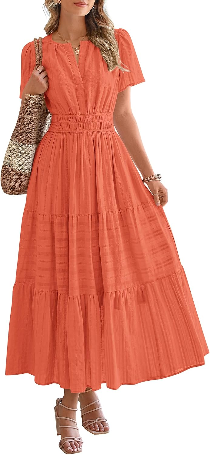 BTFBM Womens Summer 2026 Casual Maxi Dresses Lightweight Short Sleeve Dress