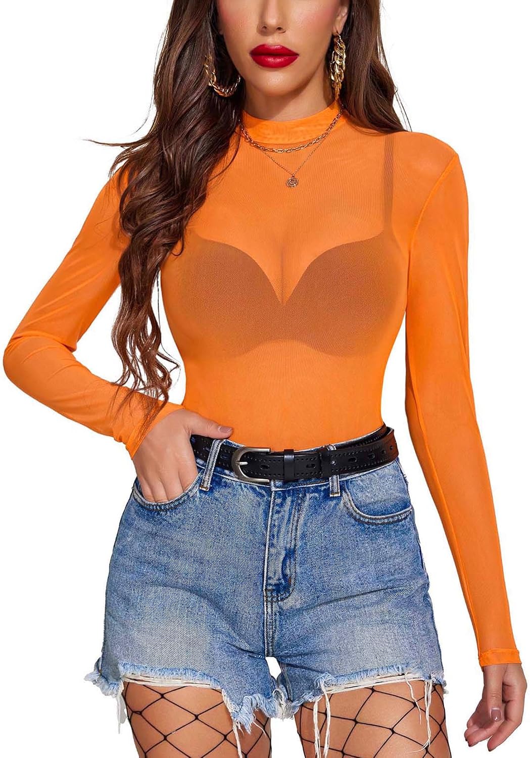 Avidlove Mesh Top for Women See Through Shirt Sheer Blouse Clubwear XS-3XL