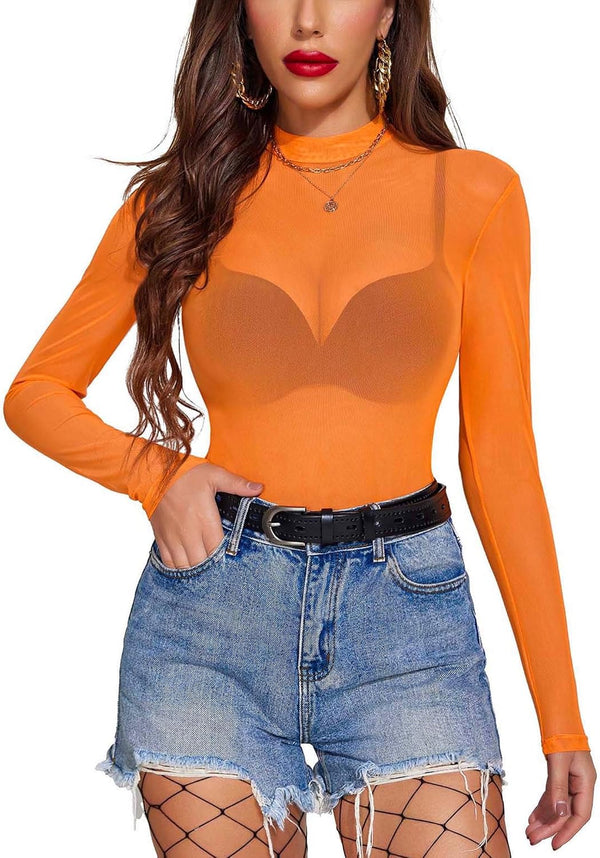 Avidlove Mesh Top for Women See Through Shirt Sheer Blouse Clubwear XS-3XL