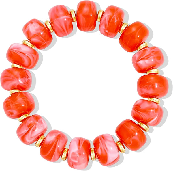 Bead Bracelet for Women Vibrant Color Resin Beads Bracelets Elastic Stretch Chunky Bracelet Boho Summer Beach Vacation Jewelry