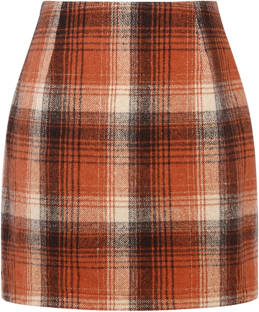 Womens High Waist Plaid Skirt Bodycon Pencil Wool Mini Skirts