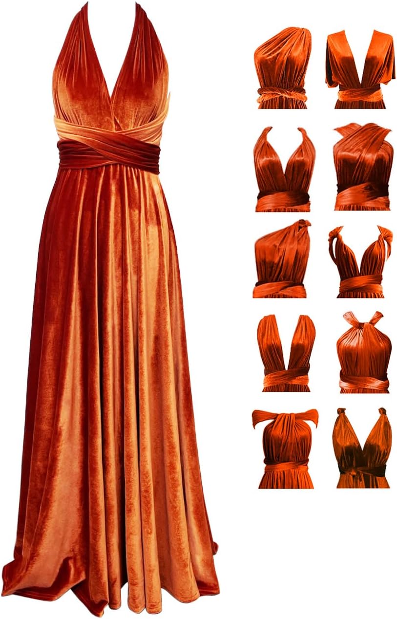 72styles Velvet Multi-Way Wrap Infinity Maxi Dress for Bridesmaids
