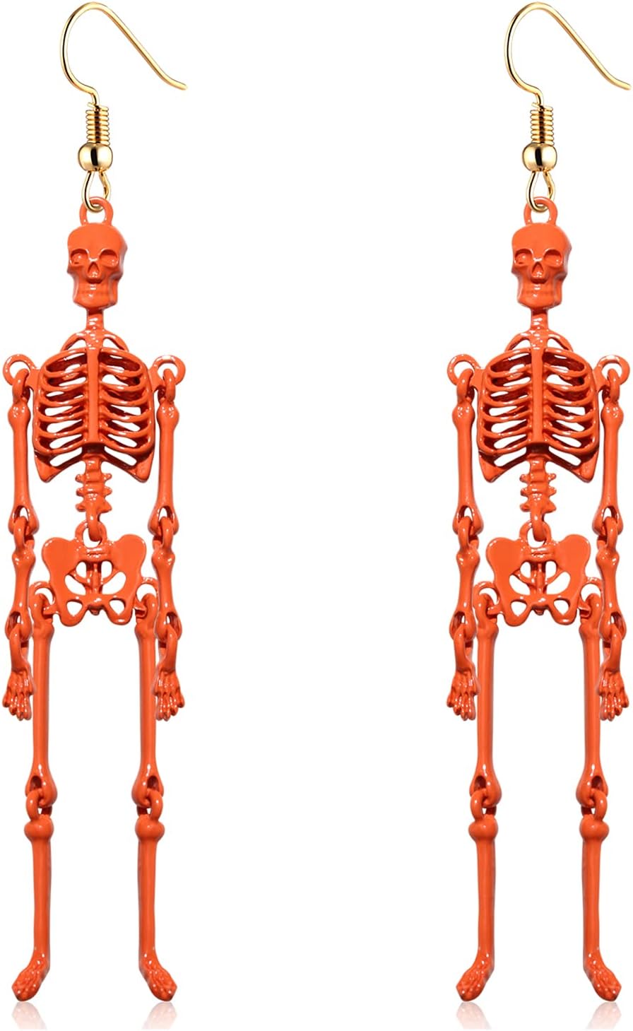 Halloween Skeleton Earrings Spooky Skull Skeleton Dangle Earrings for Women Costume Dress Up Ghost Earrings Halloween Outfits Jewelry Accessories Gifts