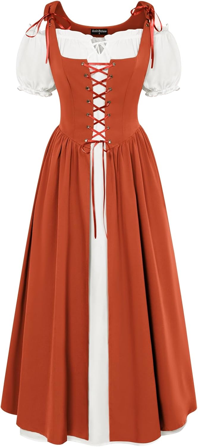 Scarlet Darkness Renaissance Costume Women Halloween Medieval Pirate Dress