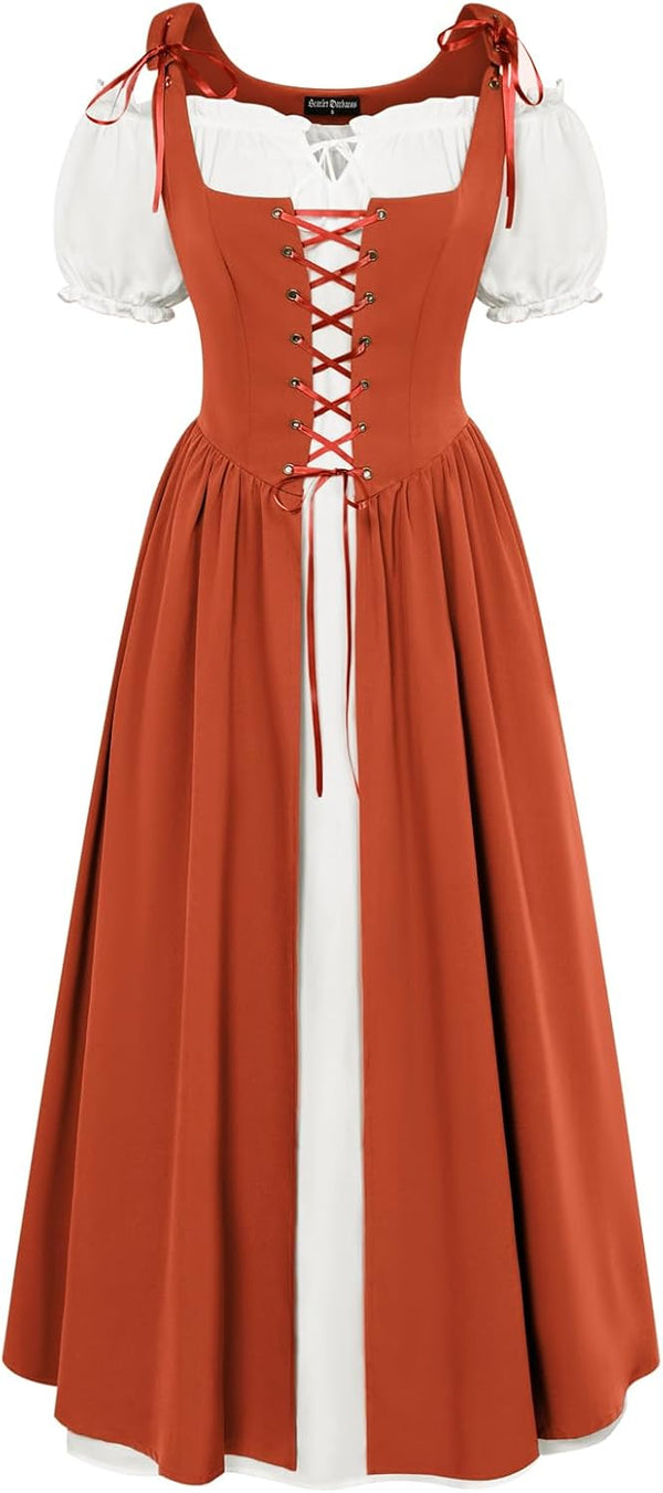 Scarlet Darkness Renaissance Costume Women Halloween Medieval Pirate Dress