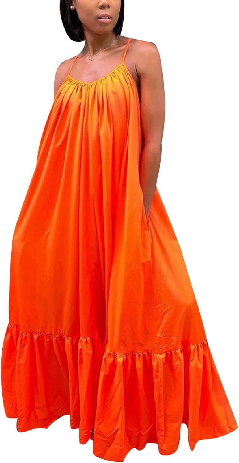 Women's Spaghetti Strap Oversized Loose Beach Long Maxi Swing Dress