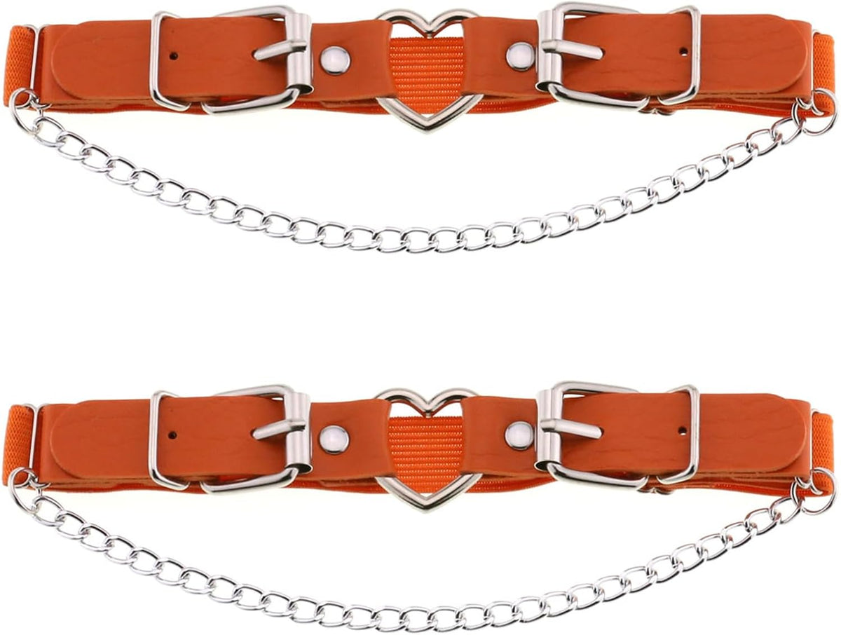 2PCs Leather Leg Garter with Chains, Elastic Rock Heart Thigh Garter for Women
